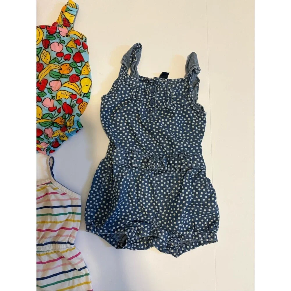 Old Navy Baby Girls Summer Bubdle Multicolor Fruit & Stripe Romper Set 6-12Month